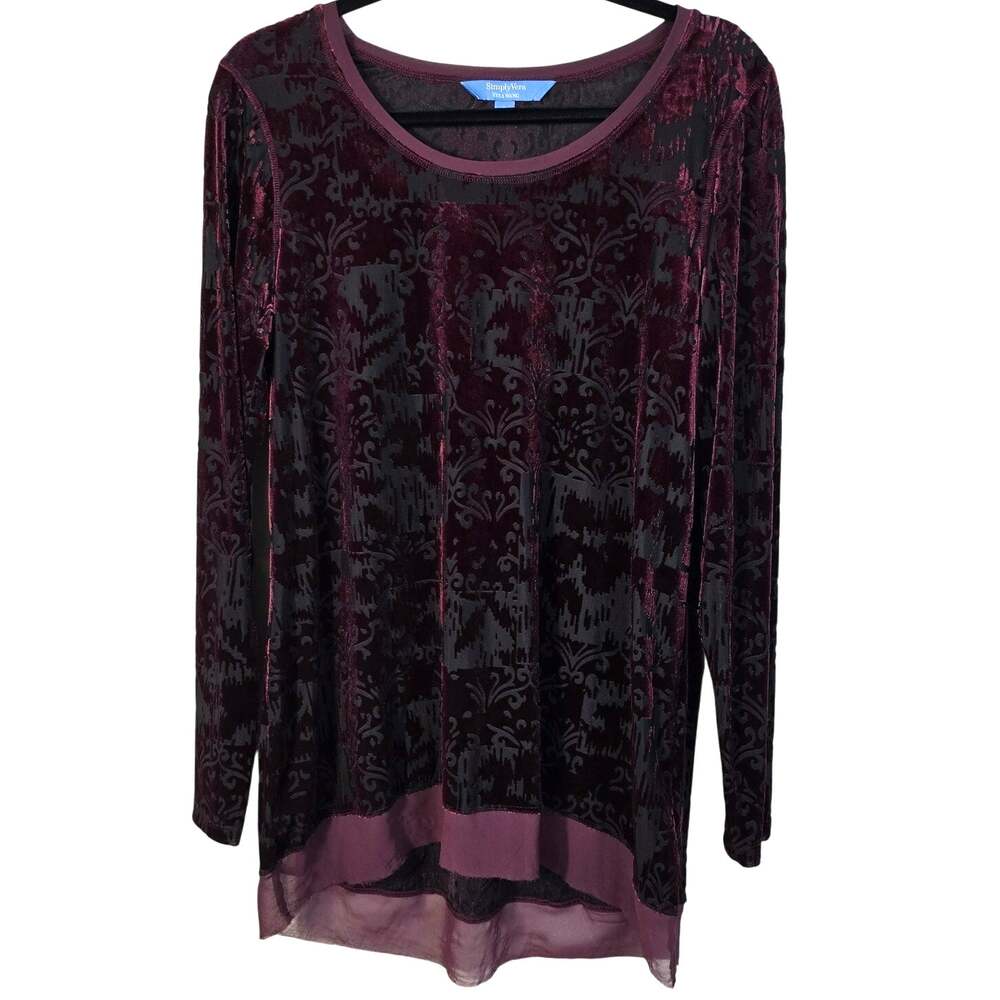 Simply Vera Wang Fairy Grunge Top Women's S Wine Red Velvet Burnout Whimsigoth